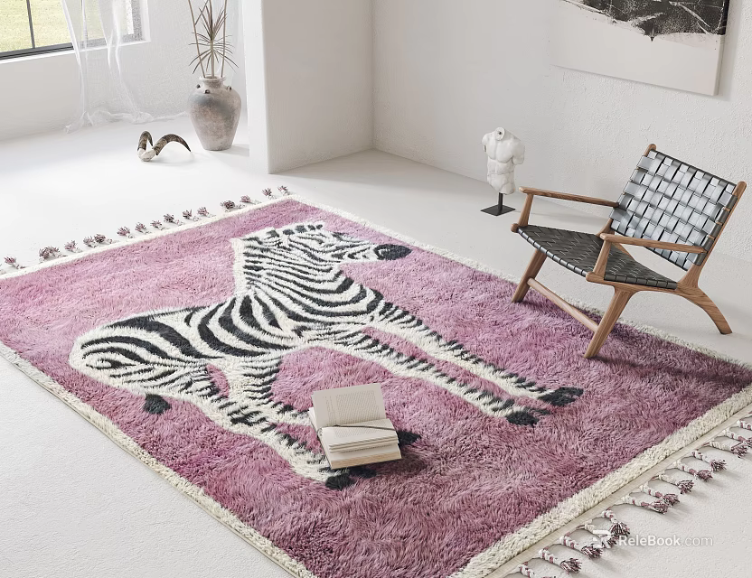 Pink Square Rug With Zebra Pattern In Living Room 3d model