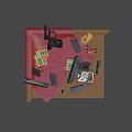 Firearm Accessories Display With Pistol Bullets Colorful Boxes And Parts