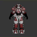Red And White Robot Armor With Mechanical Joints And Glowing Blue Accents