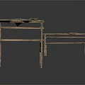 Modern Outdoor Scene With Wooden Folding Table Folding Bench And Green Cloth