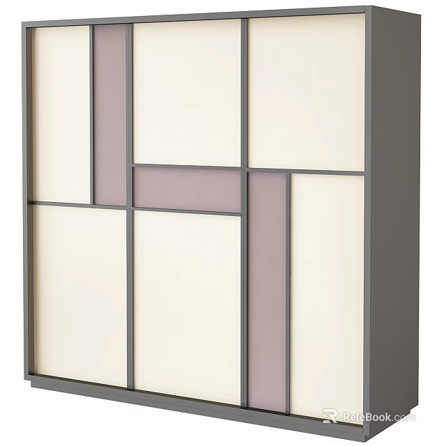 Modern Wardrobe With White Gray Pink Panels And Contemporary Sleek Design 3d model 