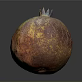 Ripe Pomegranate With Vibrant Red Yellow Textured Skin And Distinctive Crown Top On Dark Background