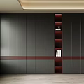 Modern Tall Bookcase With Dark Gray Panels And Red Vertical Compartment Holding Books