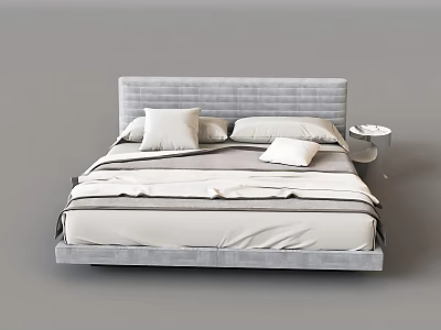 Modern Double Bed With Upholstered Gray Headboard White Pillows And Nightstand 3d model