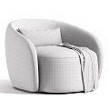 Light Gray Accent Chair with Rounded Design Woven Pattern Pillow and Gray Throw Blanket