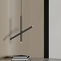 Modern Black Linear Pendant Light Design For Interior With Wooden Wall And Countertop 3d model