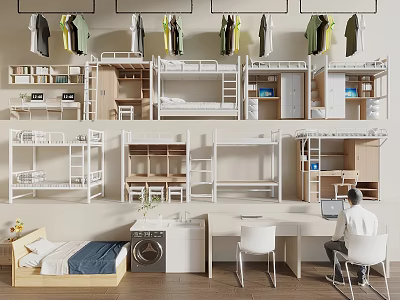 Modern Bunk Bed Designs With Storage Desk Wardrobe And Clothes Hanging Area 3d model