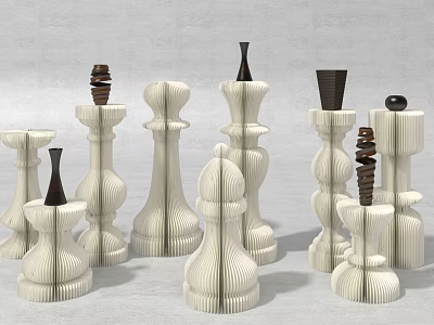 White Roman Columns With Various Designs And Black Brown Top Decorations 3d model