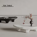 Modern Minimalist Tea Table With Irregular Shape Black White Design And Vase Branches 3d model