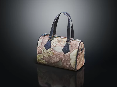 Elegant Vintage Floral Print Handbag With Leather Handles And Classic Design 3d model