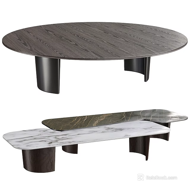 Modern Round Coffee Table With Wood Grain Texture Top And Black Metal Legs 3d model 