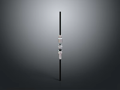 Long Black Staff Weapon Featuring Silver Connecting Parts and Sleek Design 3d model
