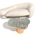 Modern Design Irregular Shape Light Gray Linen Sofa With Green Marble Flower Shaped Coffee Table 3d model
