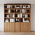 Modern Wooden Bookshelf With Multiple Shelves Books Decorations And Photo Frames