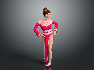 Traditional Pink Costume Female Game Movie Character With Hair Bun And Hands On Hips 3d model