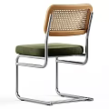 Modern Dining Chair With Chrome Metal Frame Green Fabric Seat And Woven Backrest Design