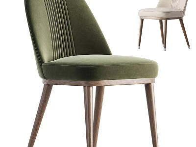 Modern Minimalist Accent Chair With Ribbed Green Beige Velvet Upholstery And Wooden Legs 3d model