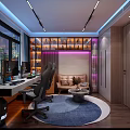 Modern Study Room Interior Design With Computer Desk Ergonomic Chair And Bookshelf Sofa Rug