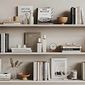 Minimalist Bookshelf Decorative Items Combination With Books Vases Clock And Photo Frames
