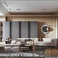 Modern Luxury Living Room Interior Design With Beige Sofa Coffee Table And Decorative Lighting