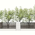 Modern Building Exterior Wall Design With Green Trees And Vertical Metal Fence