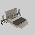 Modern Double Bed With Tufted Headboard Nightstands Table Lamps And Decorative Pillows
