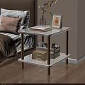 Cozy Bedroom Side Table With White Top Wooden Legs Books Photo Frame And Storage Basket