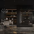 Black Living and Dining Room Interior With L Shaped Sofa Round Coffee Table Open Kitchen 3d model
