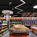 Well Organized Supermarket Interior With Shelves Of Groceries Fresh Produce Drinks And Snacks