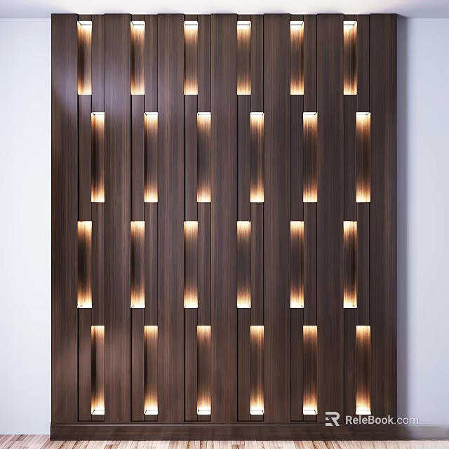 Illuminated Wooden Wall Hanging With Vertical Stripes And Warm Light Glow Design 3d model 