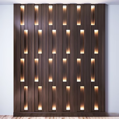 Illuminated Wooden Wall Hanging With Vertical Stripes And Warm Light Glow Design 3d model