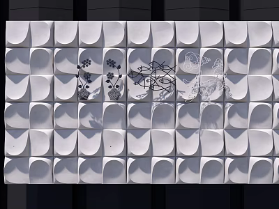 White Modular Background Wall With Curved Design And Black Abstract Patterns 3d model
