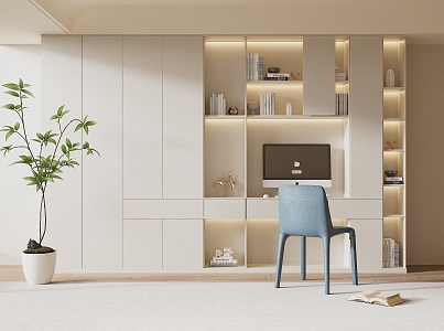 Modern Bookcase Cream Bookcase Wardrobe 3d model