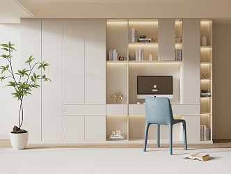 Modern Bookcase Cream Bookcase Wardrobe 3d model