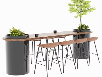 Modern Outdoor Coffee Milk Tea Bar Table and Chair Creative Tree Pool Table and Chair Combination 3d model