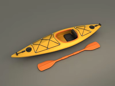 Bright Yellow Kayak With Orange Paddle For Outdoor Water Sports Activities 3d model