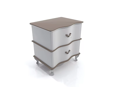 Modern Bedside Table with Two Drawers Metal Handles Brown Top and Wheeled Legs 3d model