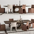 Elegant Modern Dining Table Set With Wooden Tabletop And Brown White Chairs