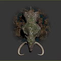 Giant Mammoth 3D Creature With Moss Dirt Covered Body Long Tusks And Open Mouth
