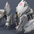 Game And Movie Characters With White Mechanical Creatures And Tactical Outfits