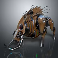 Futuristic Mechanical Boar Cybernetic Creature With Metal Spikes And Red Eyes