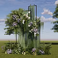 Scenic Outdoor Photo Spot With Green Pillar Structure Purple White Flowers Green Plants And Trees