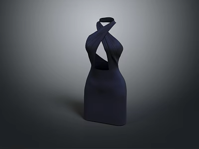 Stylish Navy Blue Halter Neck Dress With Cut Out Back And Fitted Silhouette 3d model
