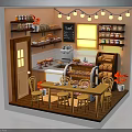 Cozy Bakery Interior With Wooden Tables Bread Display Chalkboard Menu String Lights And Shelves Jars