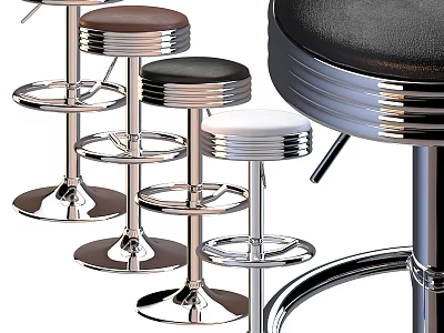 Modern Bar Stools With Round Leather Seats Chrome Metal Frames And Footrests 3d model