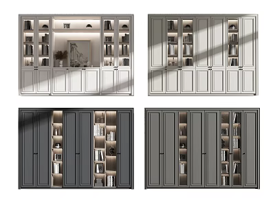 Modern Bookcase Design with White Grey Dark Grey Storage Shelves Multiple Compartments and Decorative Books 3d model