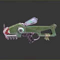 Green Stylized Weapon Gun 3D Model Featuring Red Accents White Barrel Grip Details