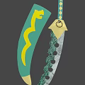 Decorative Green And Gold Curved Ornament With Snake Pattern And Intricate Handle Design