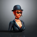 Stylish Female Game Movie Character 3D Model Wearing Black Hat Sunglasses Cigar And Dark Suit