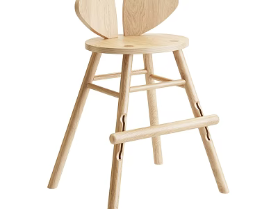 Light Oak Wooden Single Chair With Butterfly Shaped Backrest And Crossed Legs Structure 3d model